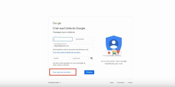 Faça login na sua conta google